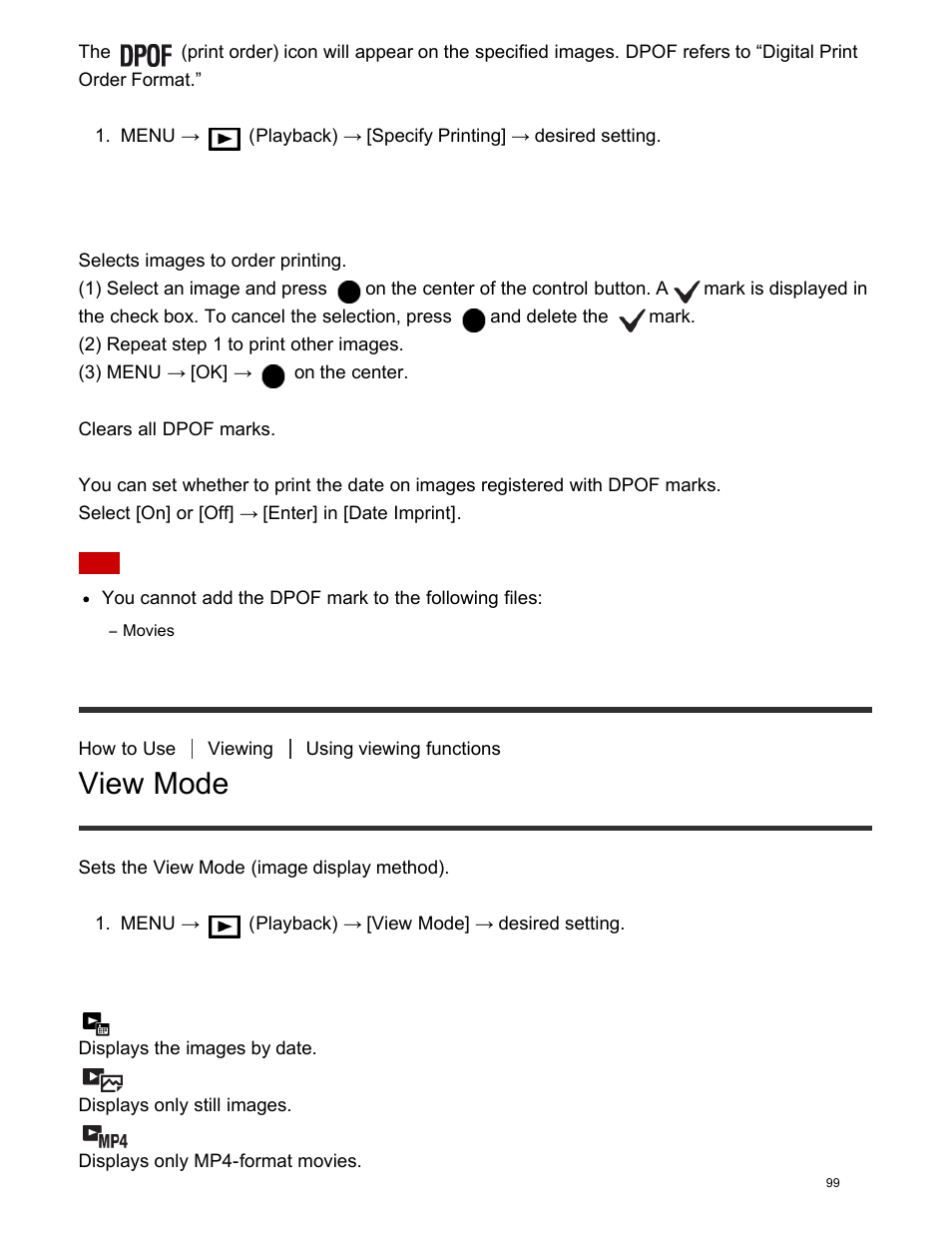 View mode, Menu item details | Sony DSC-HX400V User Manual | Page 109 / 196