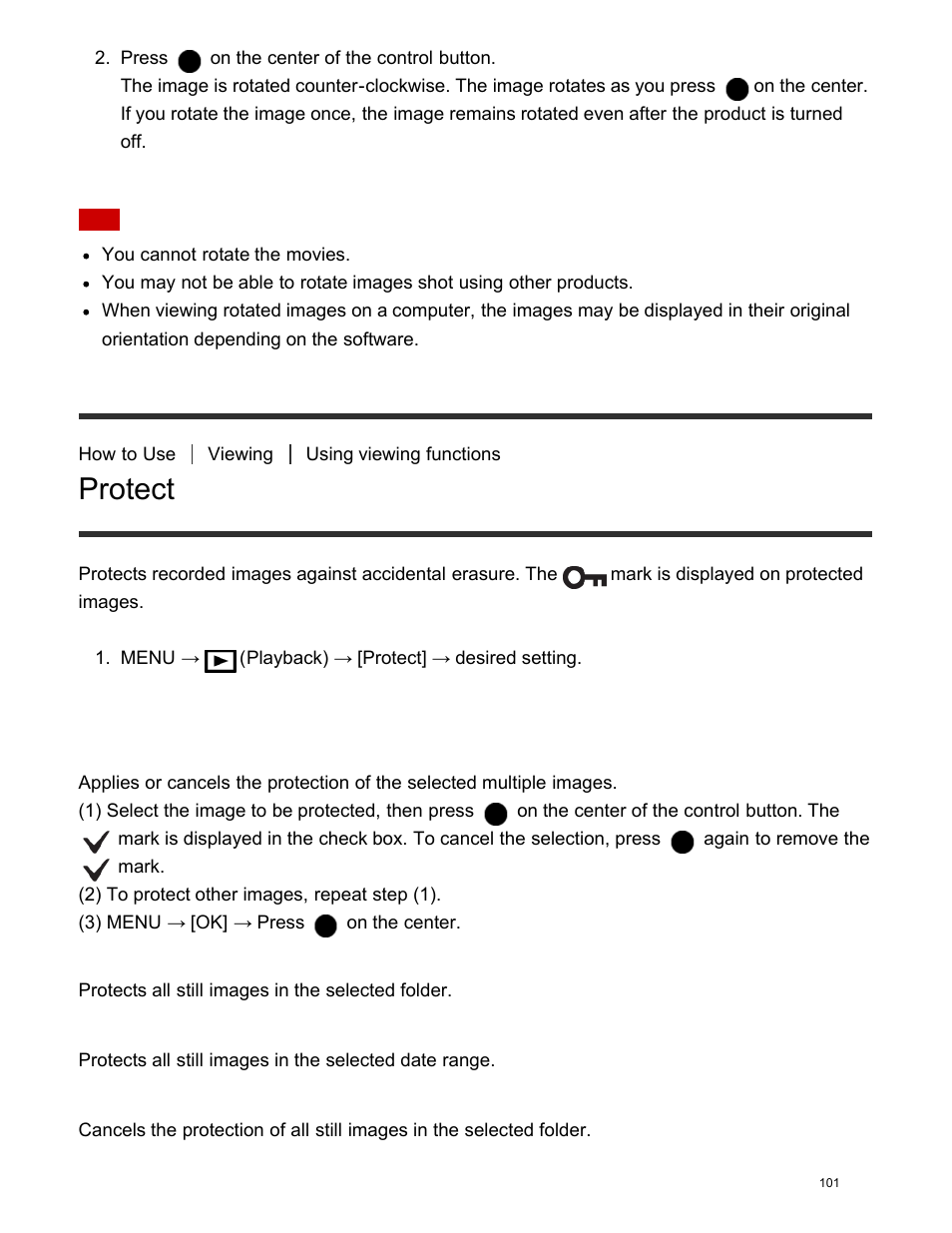 Protect, Menu item details | Sony DSC-HX400V User Manual | Page 111 / 196