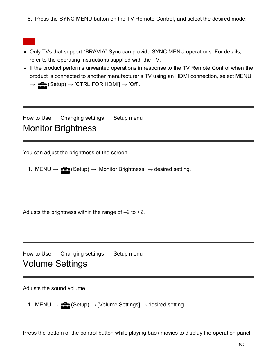 Monitor brightness, Volume settings | Sony DSC-HX400V User Manual | Page 115 / 196