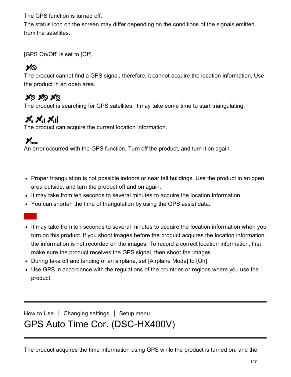 Gps auto time cor. (dsc-hx400v) | Sony DSC-HX400V User Manual | Page 117 / 196