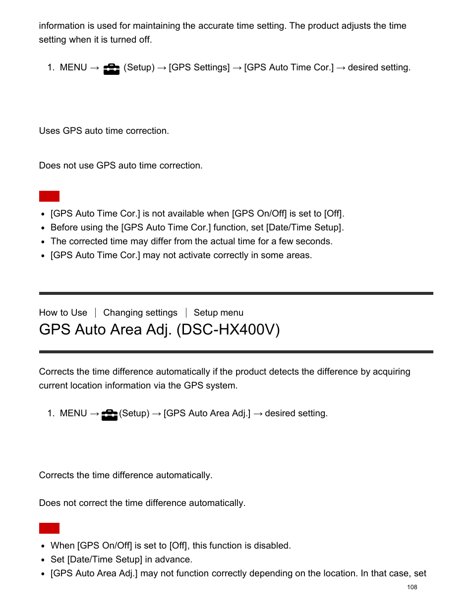 Gps auto area adj. (dsc-hx400v), Menu item details | Sony DSC-HX400V User Manual | Page 118 / 196