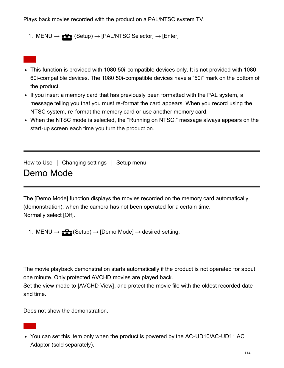 Demo mode, Menu item details | Sony DSC-HX400V User Manual | Page 124 / 196