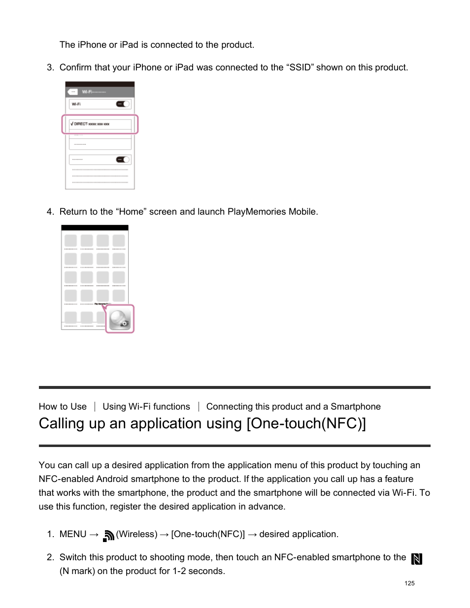 Calling up an application using [one-touch(nfc) | Sony DSC-HX400V User Manual | Page 135 / 196