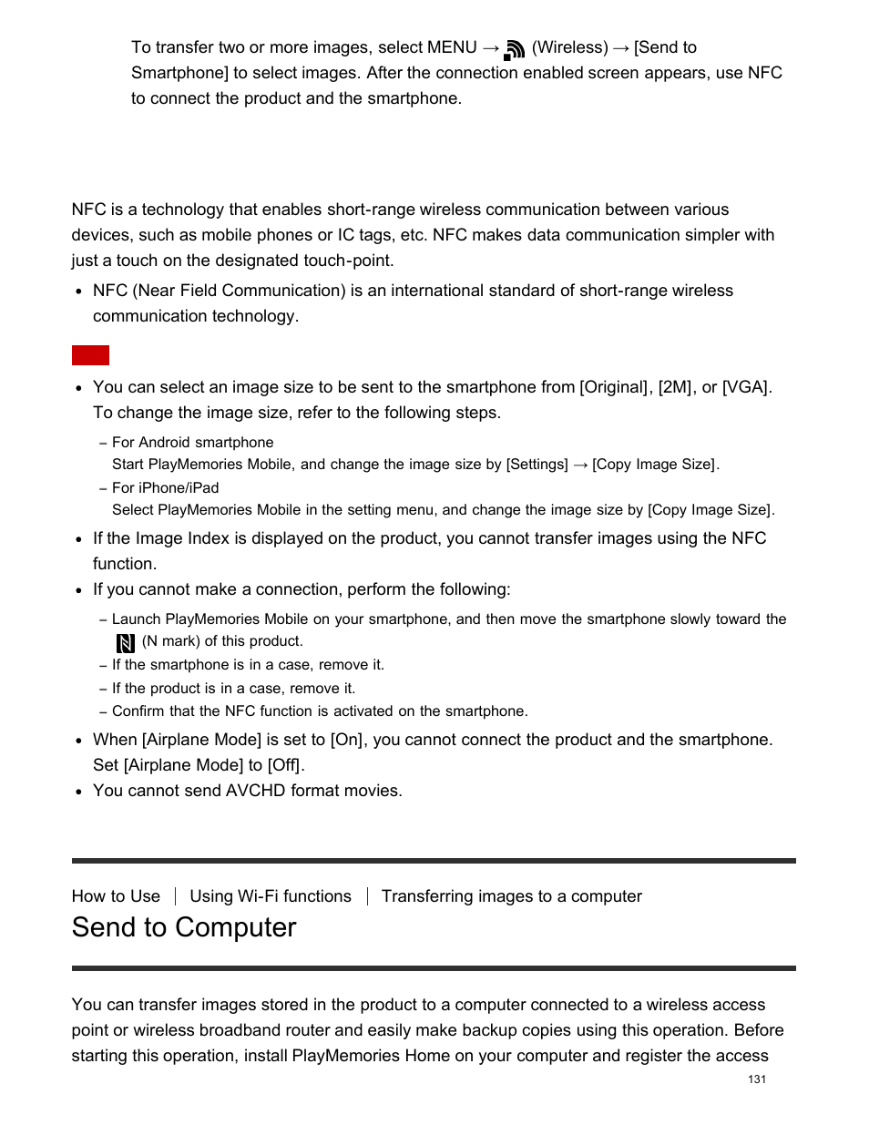 Send to computer, About “nfc | Sony DSC-HX400V User Manual | Page 141 / 196