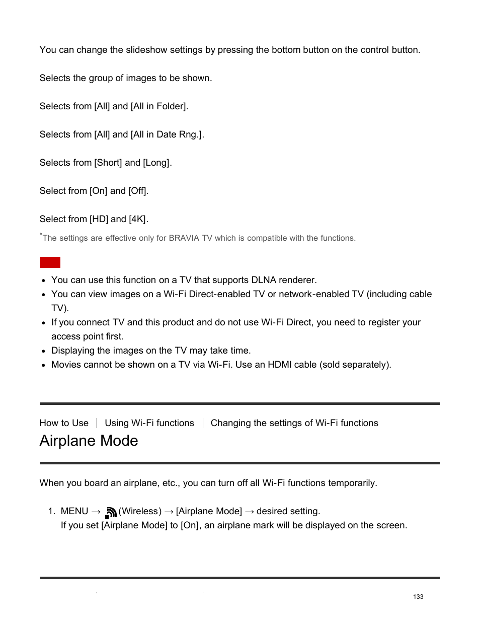 Airplane mode, Wps push, Slideshow settings | Sony DSC-HX400V User Manual | Page 143 / 196