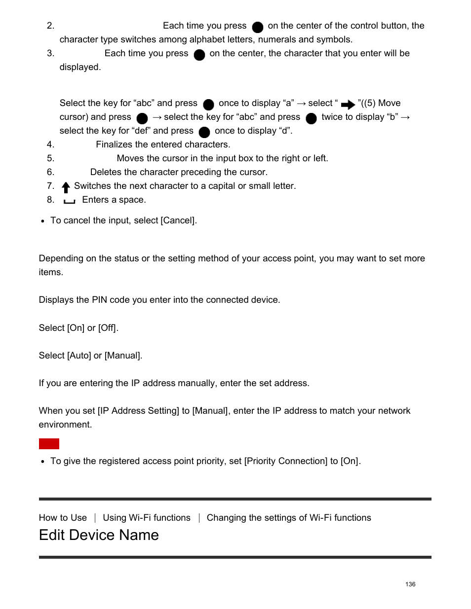 Edit device name, For example: if you want to enter “abd, Other setting items | Sony DSC-HX400V User Manual | Page 146 / 196