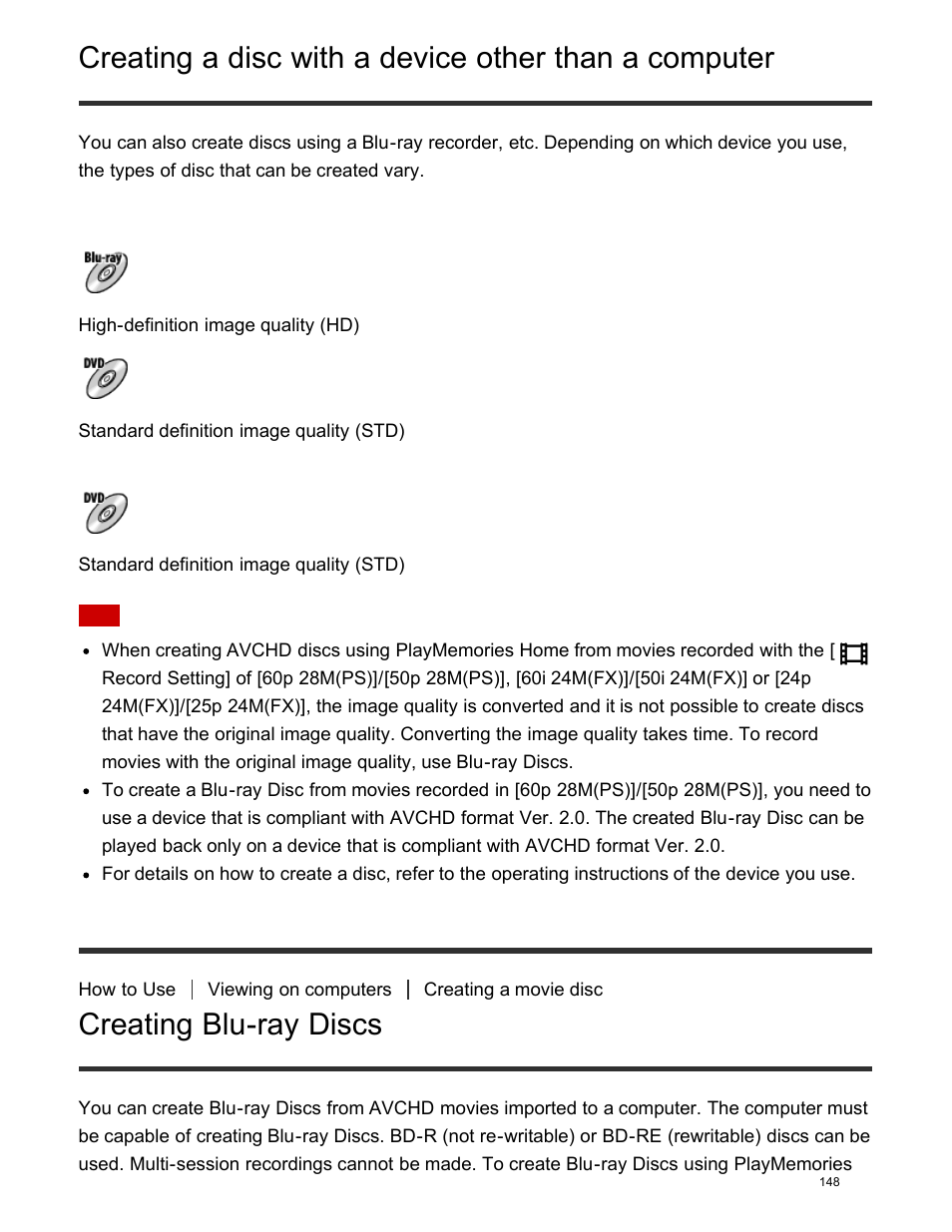 Creating blu-ray discs | Sony DSC-HX400V User Manual | Page 158 / 196