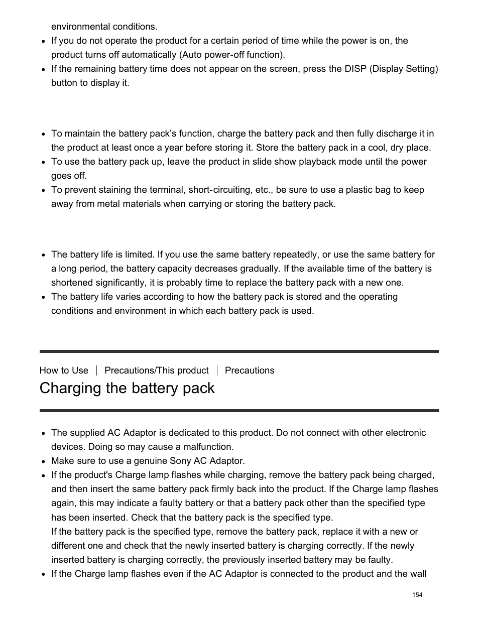 Charging the battery pack, How to store the battery pack, On battery life | Sony DSC-HX400V User Manual | Page 164 / 196