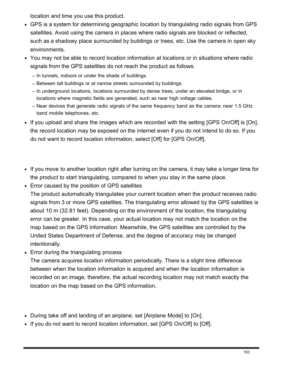 Avchd format, On triangulating errors, On the restriction of use of gps on an airplane | Sony DSC-HX400V User Manual | Page 173 / 196