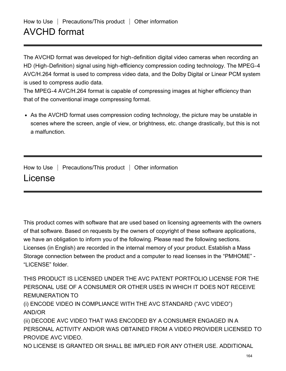 License, Avchd format | Sony DSC-HX400V User Manual | Page 174 / 196