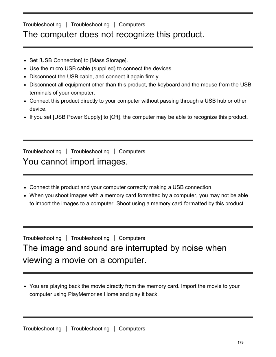 You cannot import images, On a computer, The computer does not recognize this product | Sony DSC-HX400V User Manual | Page 189 / 196