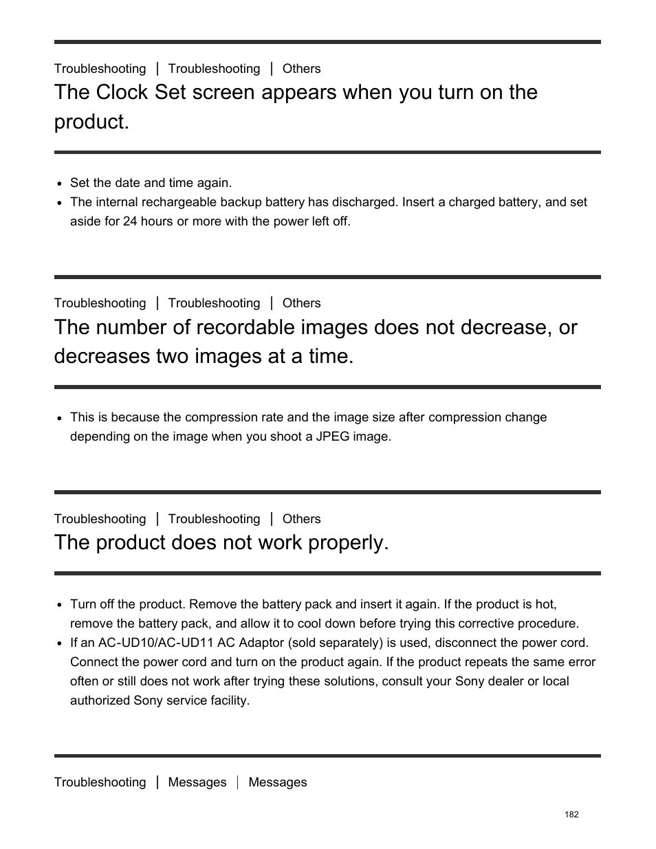 The product does not work properly, Self-diagnosis display, Two images at a time | Sony DSC-HX400V User Manual | Page 192 / 196