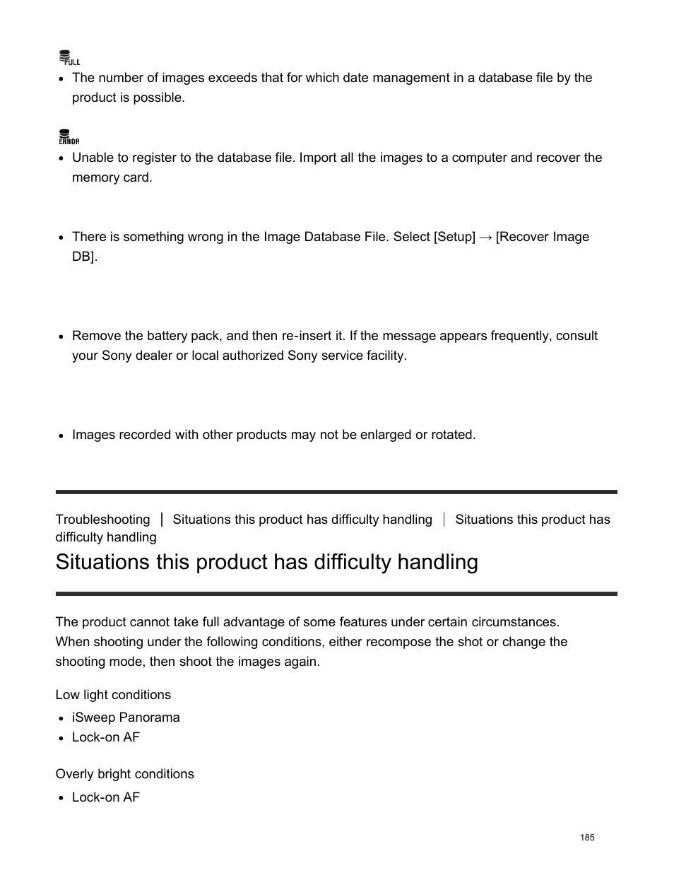 Situations this product has difficulty handling | Sony DSC-HX400V User Manual | Page 195 / 196