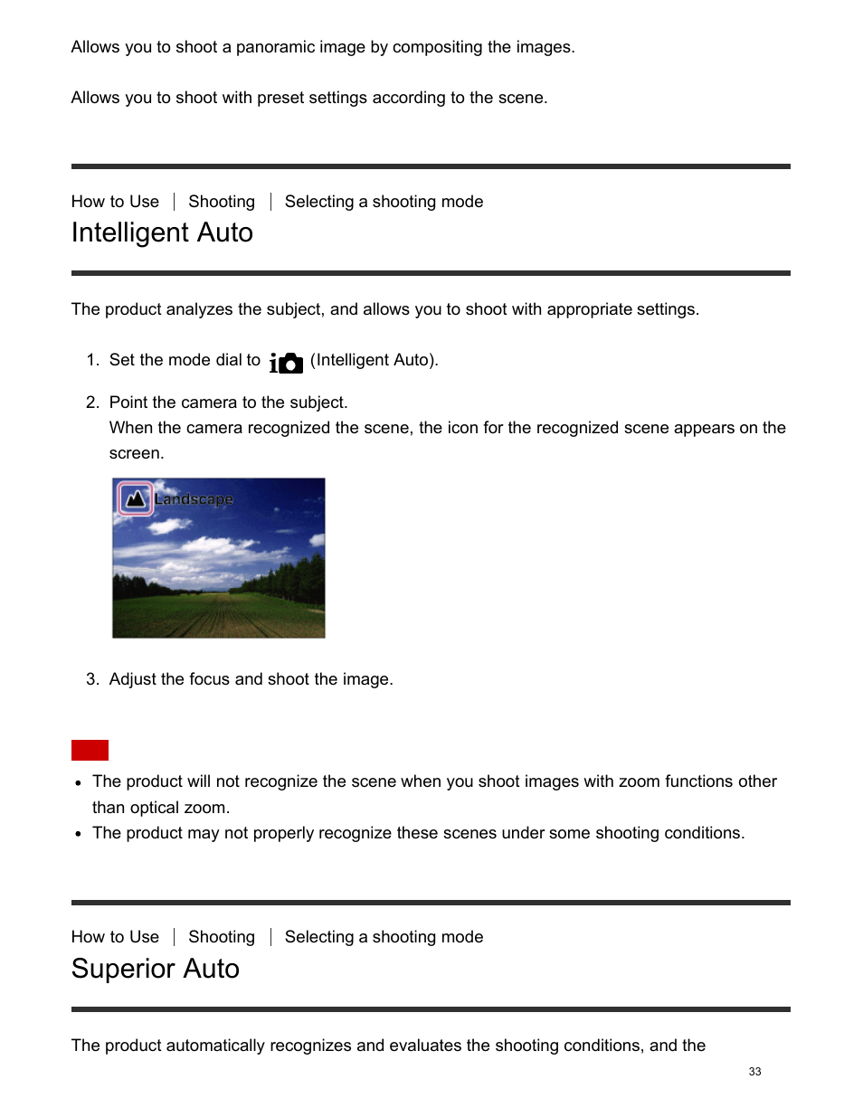 Intelligent auto, Superior auto | Sony DSC-HX400V User Manual | Page 43 / 196