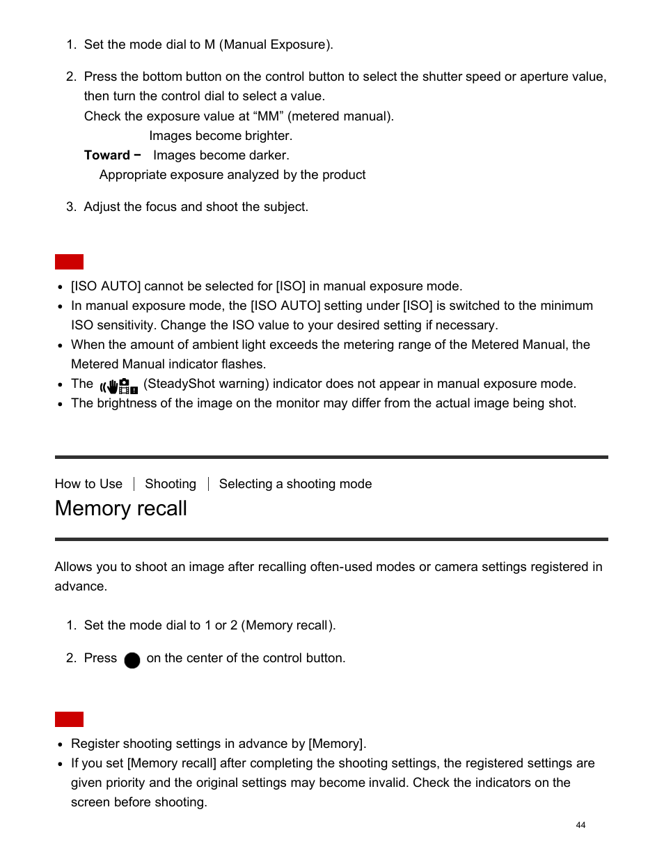 Memory recall | Sony DSC-HX400V User Manual | Page 54 / 196