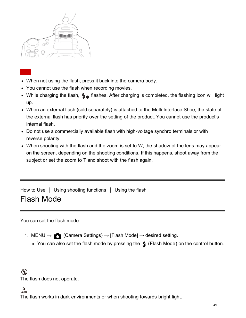 Flash mode, Menu item details | Sony DSC-HX400V User Manual | Page 59 / 196