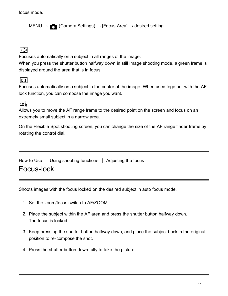 Focus-lock, Manual focus, Menu item details | Sony DSC-HX400V User Manual | Page 67 / 196