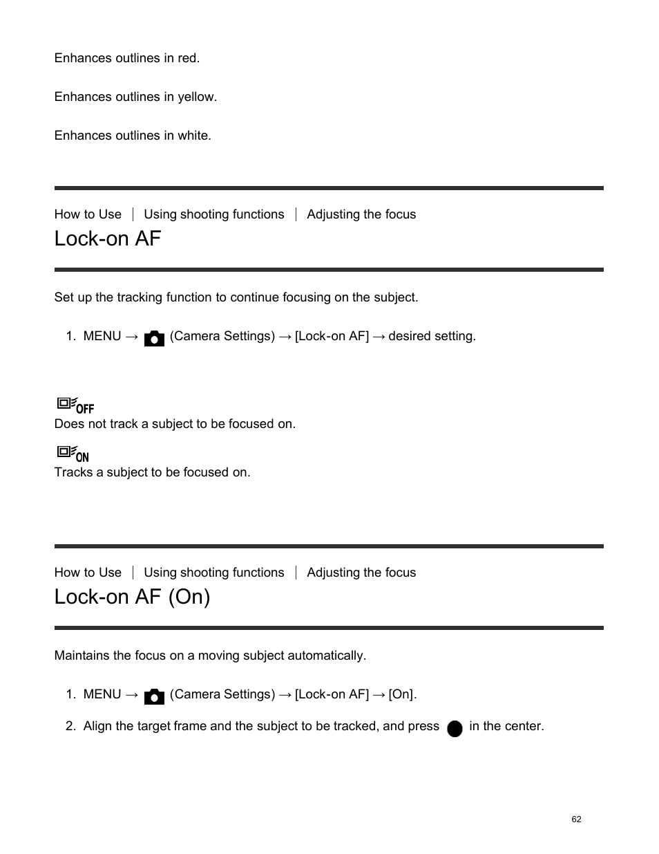 Lock-on af, Lock-on af (on) | Sony DSC-HX400V User Manual | Page 72 / 196