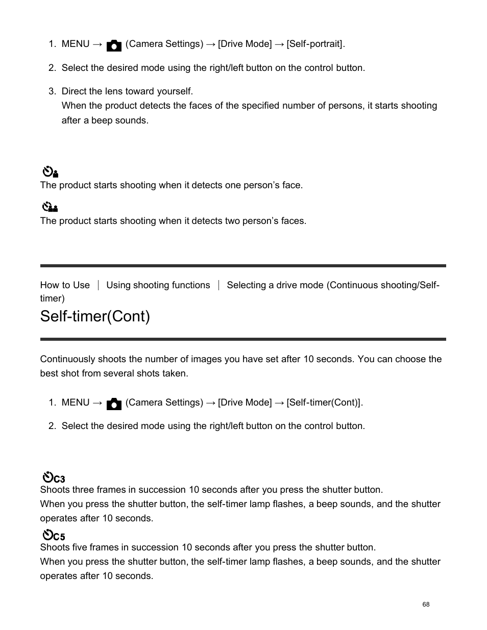 Self-timer(cont), Cont. bracket, Menu item details | Sony DSC-HX400V User Manual | Page 78 / 196