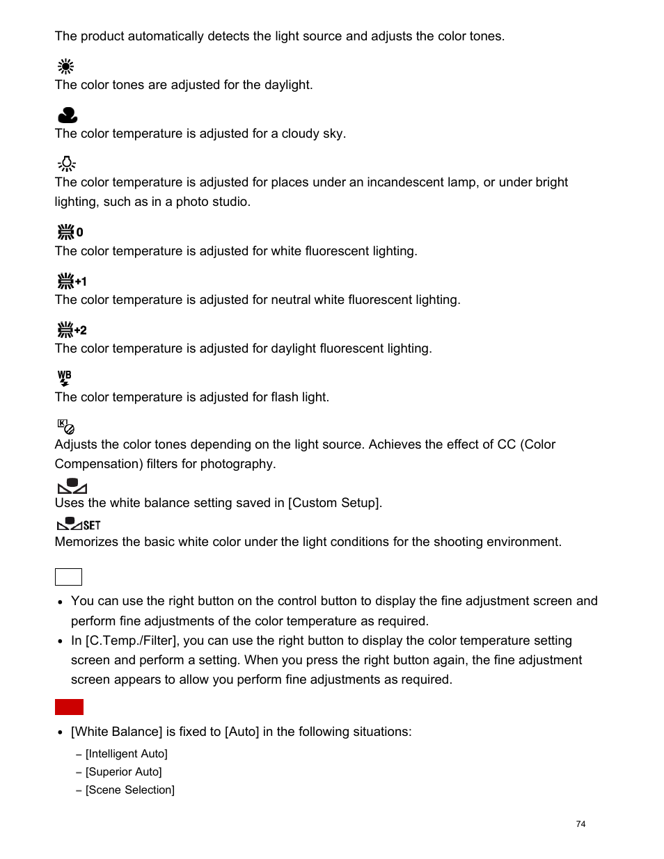 Capturing a basic white color in | Sony DSC-HX400V User Manual | Page 84 / 196