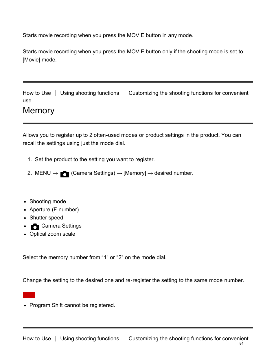 Memory, Function menu set | Sony DSC-HX400V User Manual | Page 94 / 196