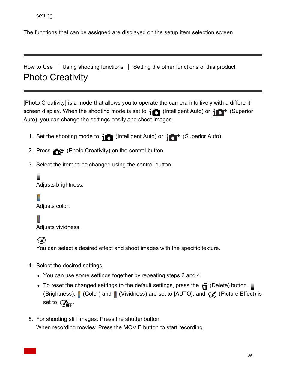 Photo creativity | Sony DSC-HX400V User Manual | Page 96 / 196