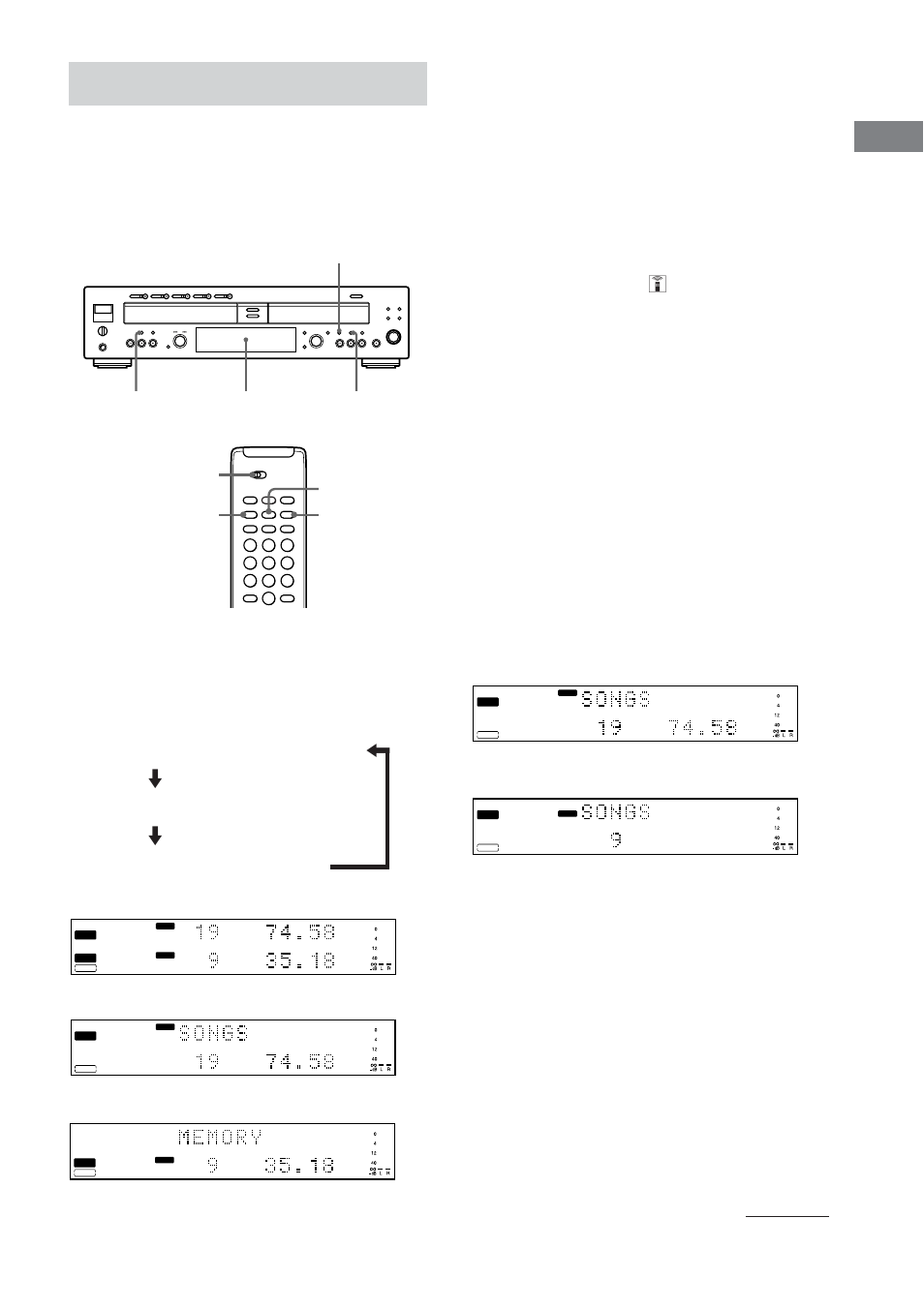 Using the display, Changing the display, Display while the unit is stopped | The information appears as follows, Basic operations, Deck a, Continued | Sony RCD-W2000ES User Manual | Page 13 / 44