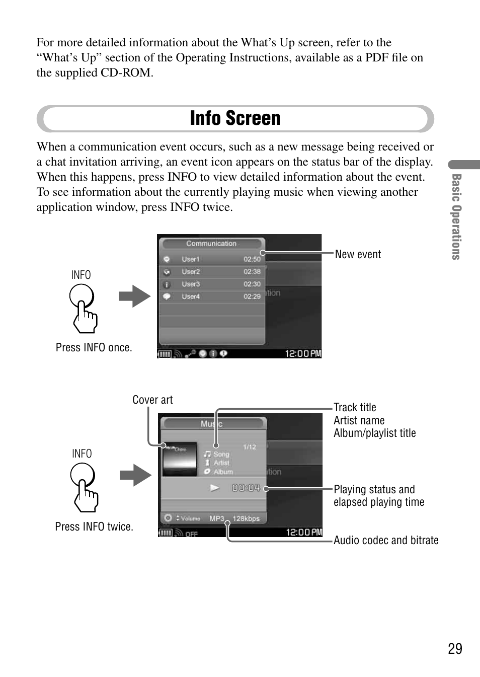 Info screen | Sony COM-1 User Manual | Page 29 / 56