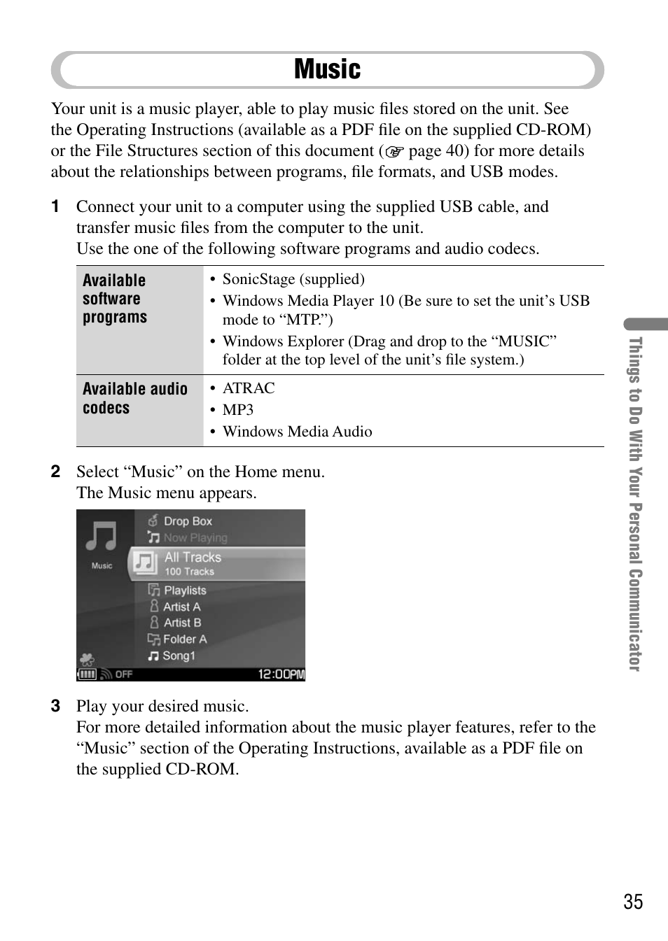 Music | Sony COM-1 User Manual | Page 35 / 56