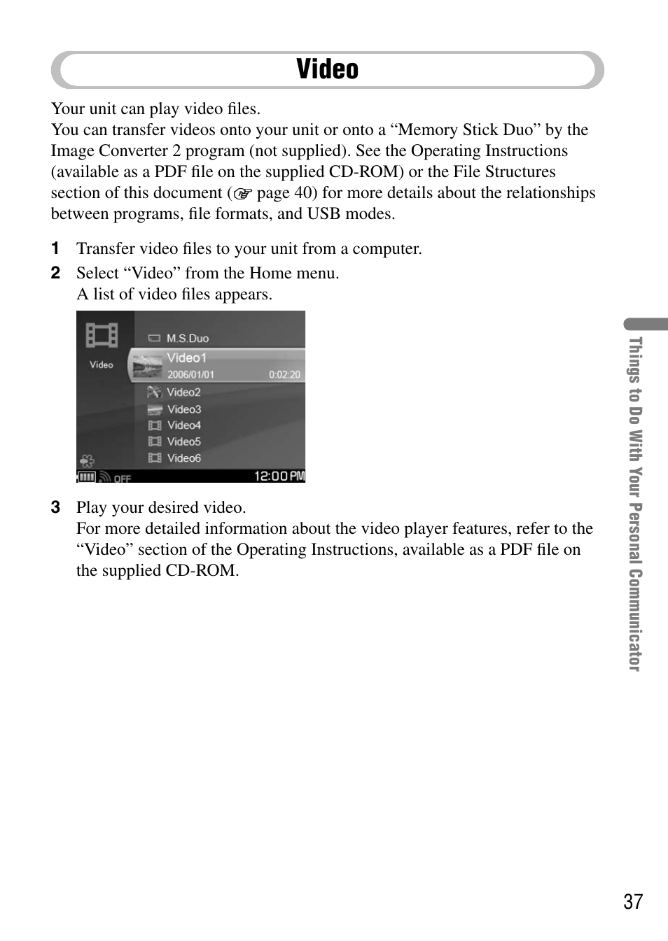 Video | Sony COM-1 User Manual | Page 37 / 56