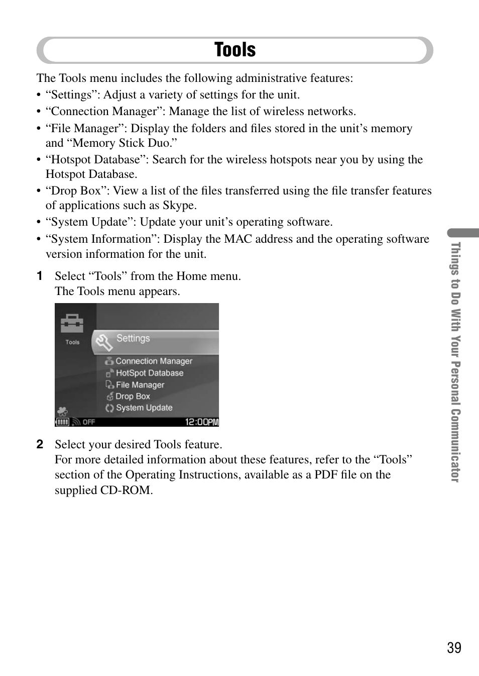 Tools | Sony COM-1 User Manual | Page 39 / 56