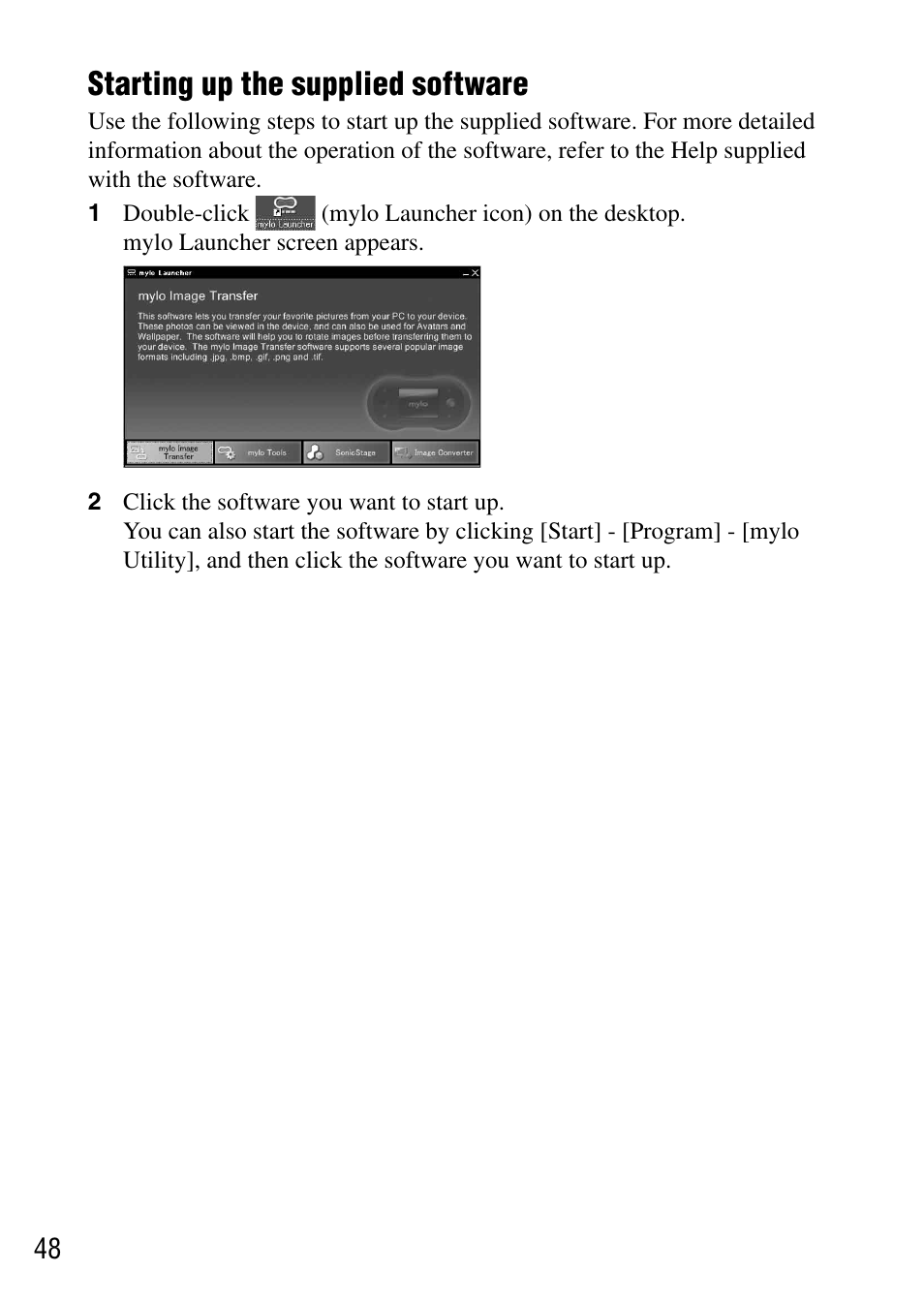 Starting up the supplied software, Starting up the supplied, Software | Sony COM-1 User Manual | Page 48 / 56