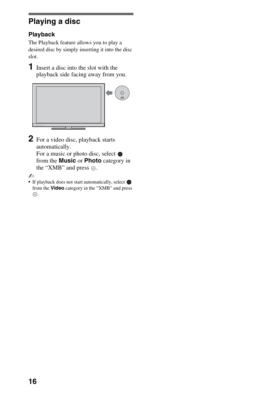 Playing a disc | Sony KDL-32EX40B User Manual | Page 16 / 24