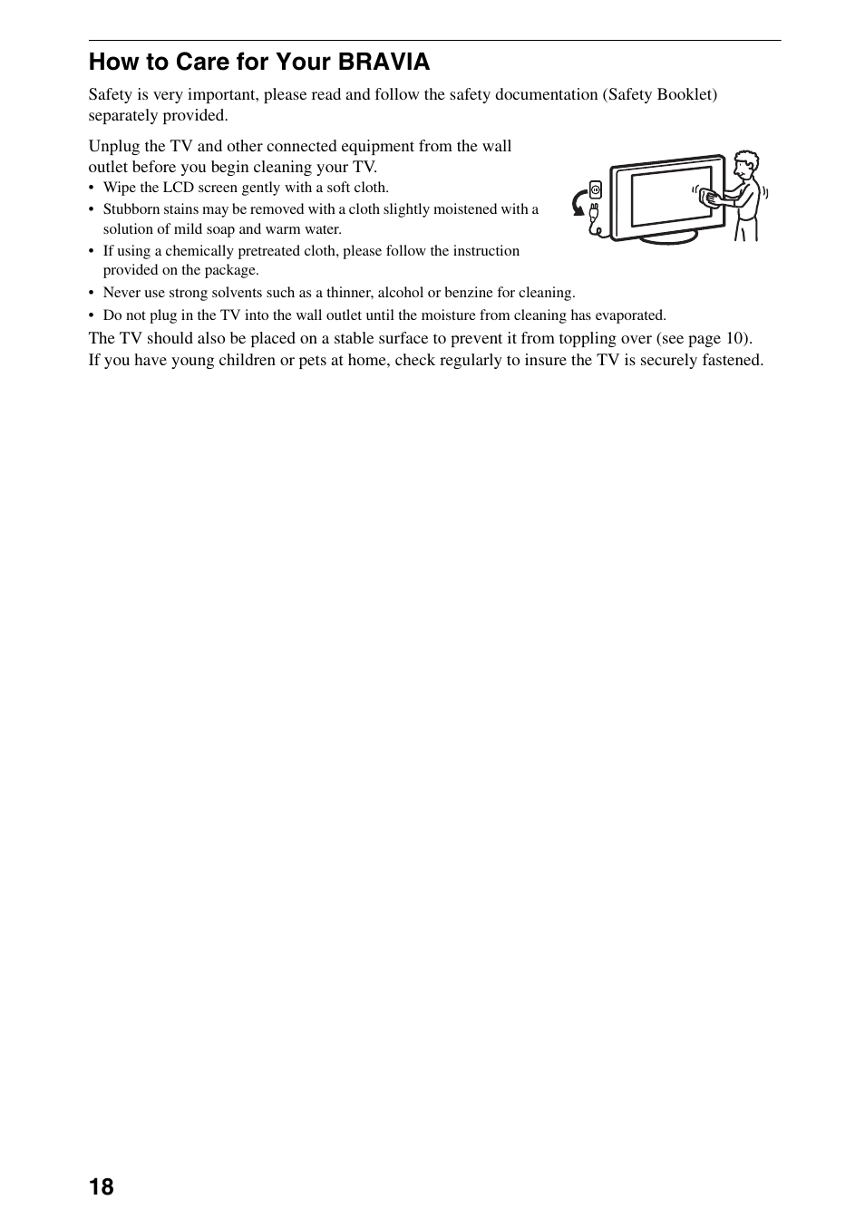 How to care for your bravia | Sony KDL-32EX40B User Manual | Page 18 / 24