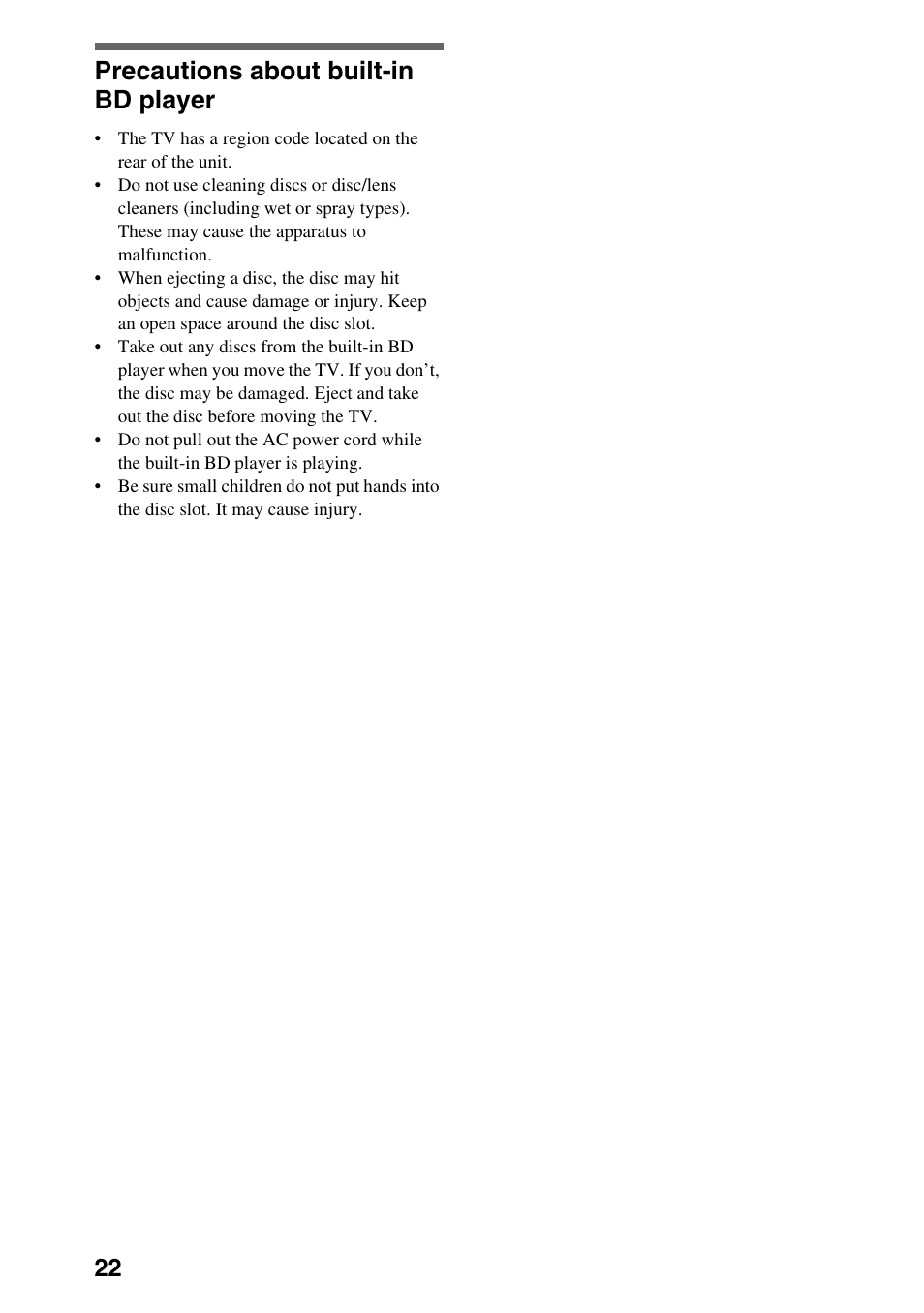 Precautions about built-in bd player | Sony KDL-32EX40B User Manual | Page 22 / 24