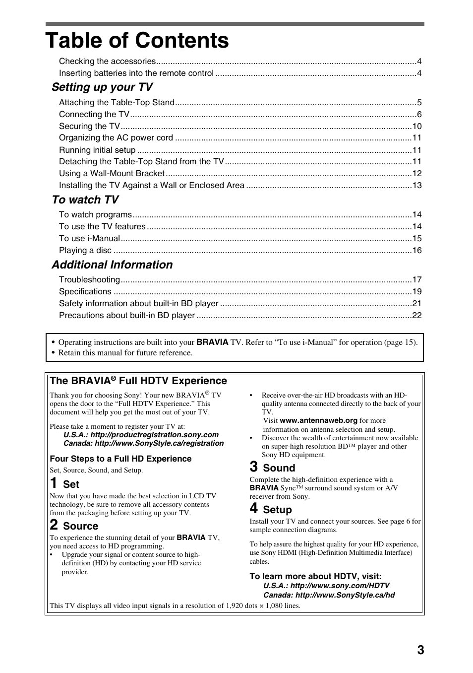 Sony KDL-32EX40B User Manual | Page 3 / 24