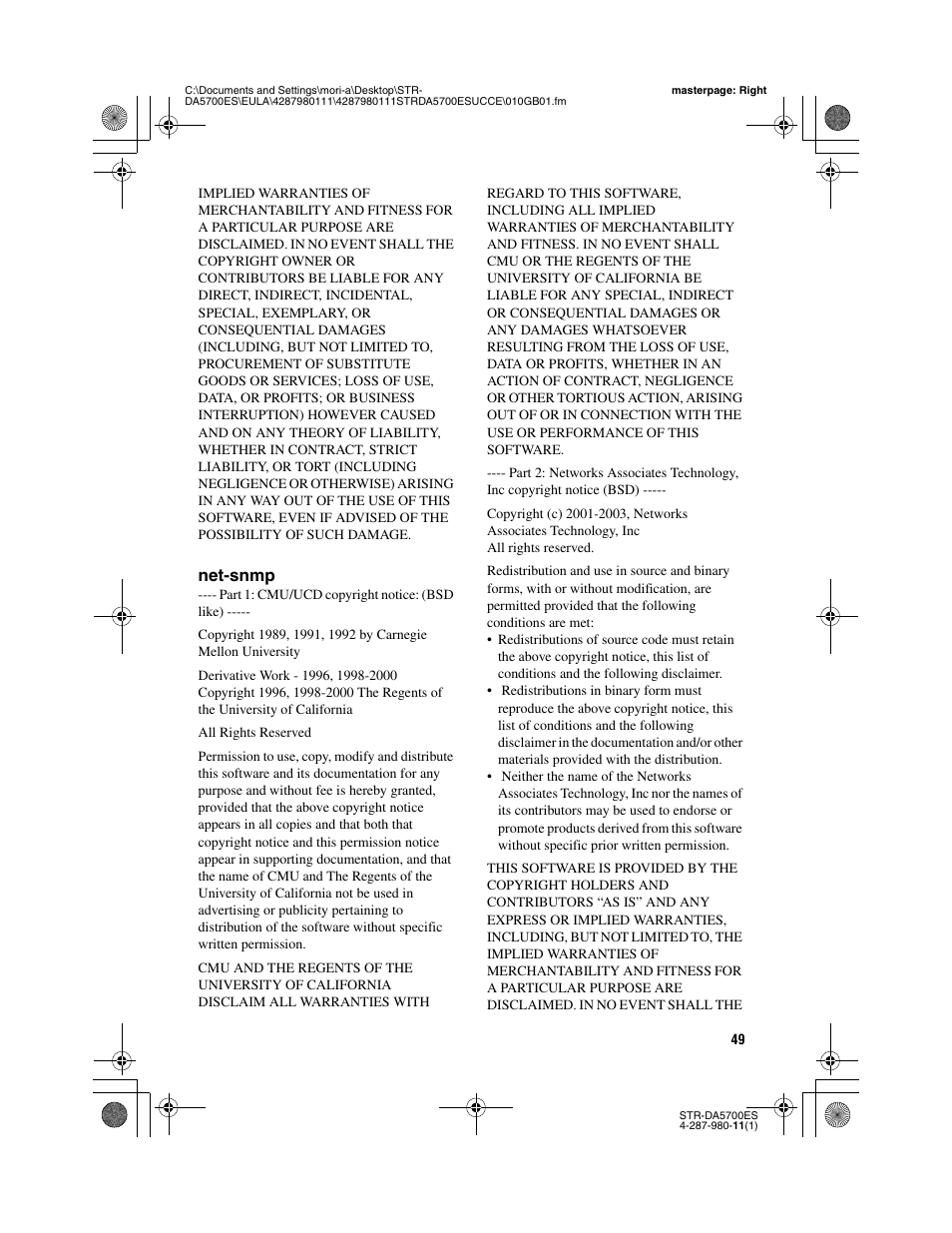 Net-snmp | Sony STR-DA3700ES User Manual | Page 49 / 64