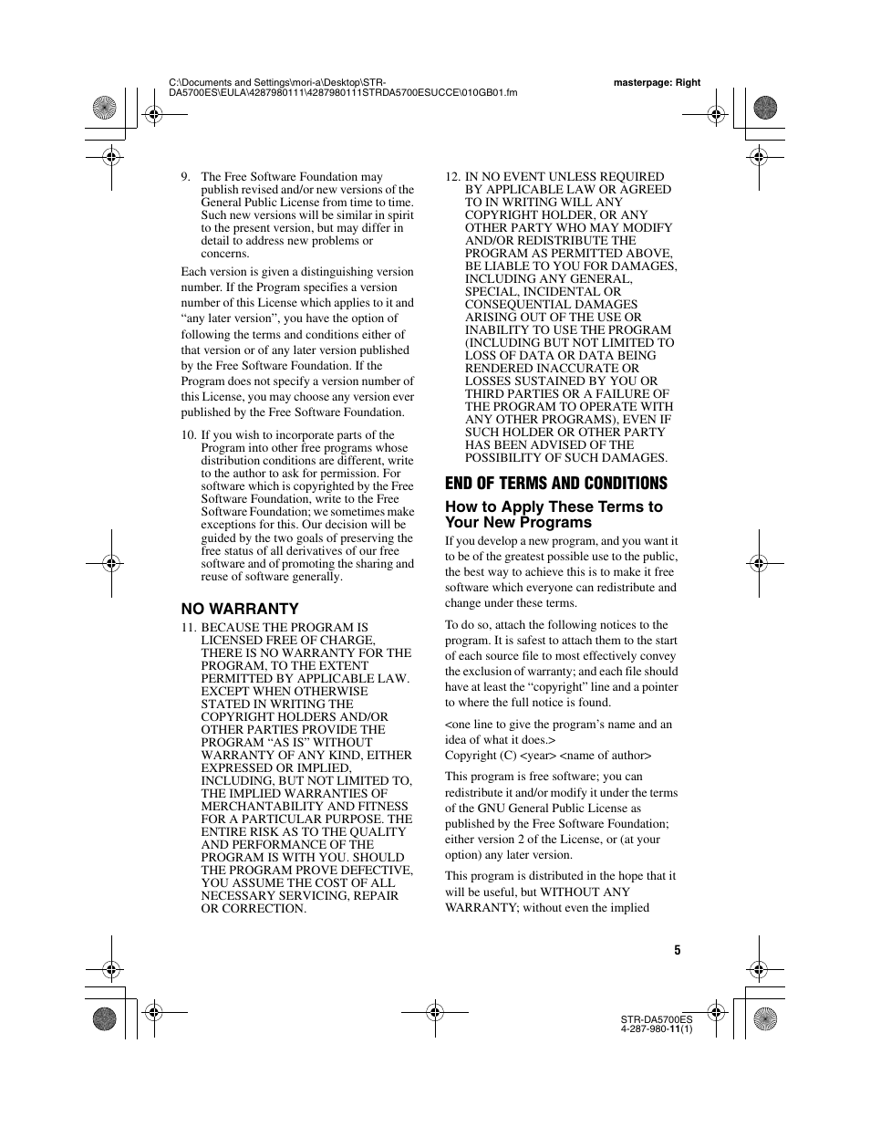 End of terms and conditions | Sony STR-DA3700ES User Manual | Page 5 / 64