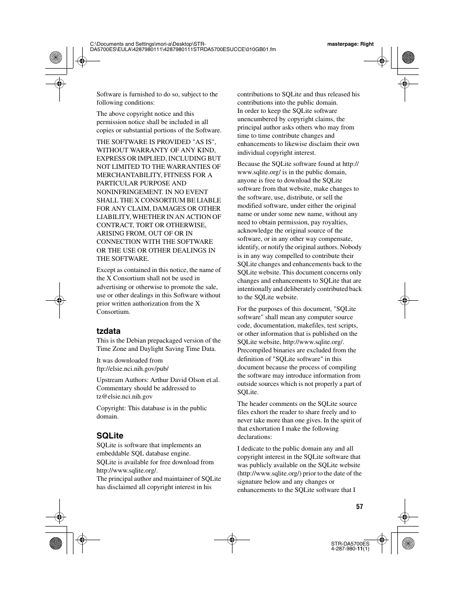 Tzdata, Sqlite | Sony STR-DA3700ES User Manual | Page 57 / 64