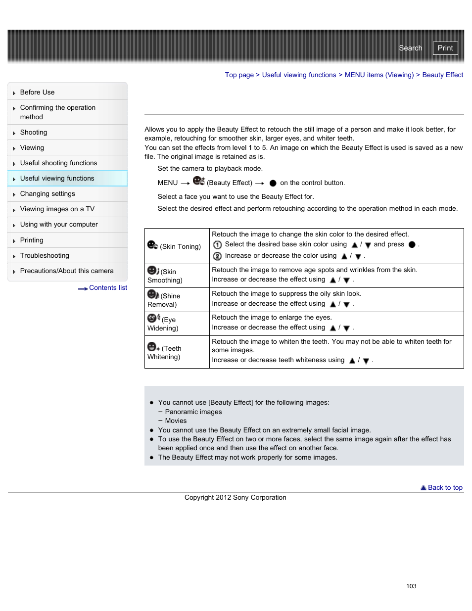 Beauty effect, Cyber-shot user guide | Sony DSC-W730 User Manual | Page 110 / 201