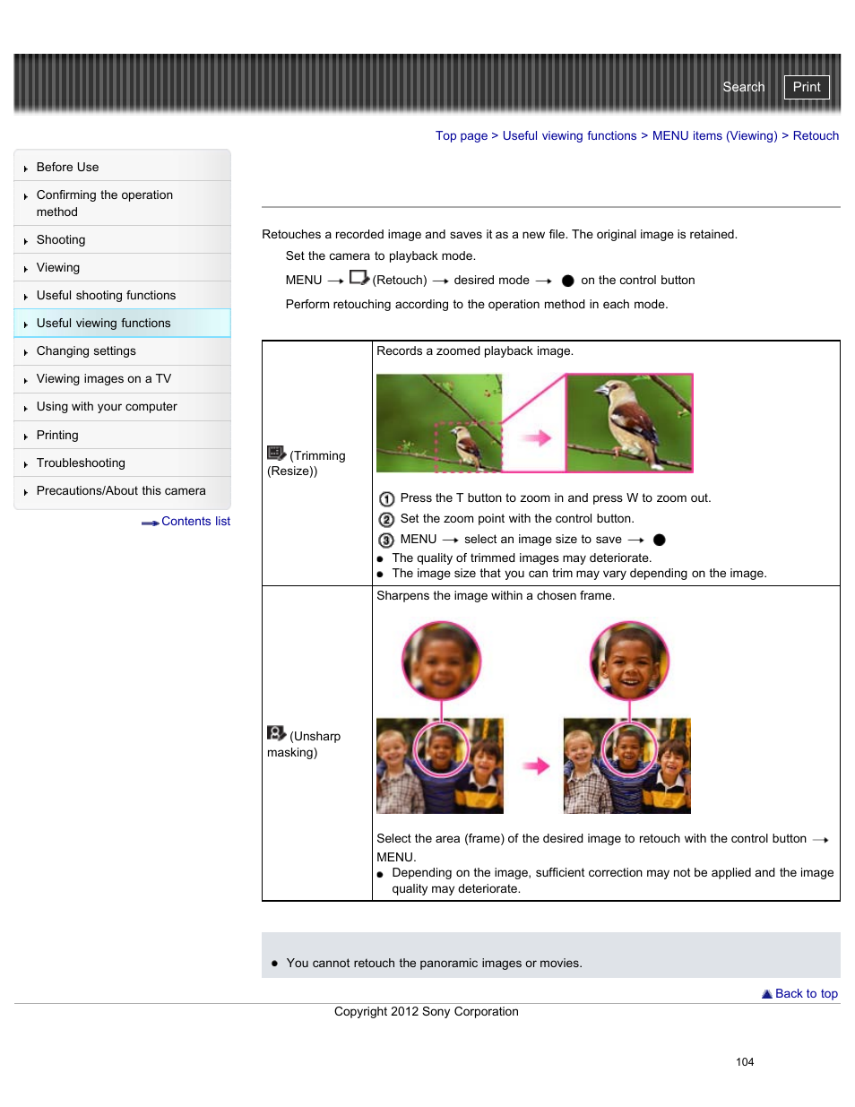 Retouch, Cyber-shot user guide | Sony DSC-W730 User Manual | Page 111 / 201