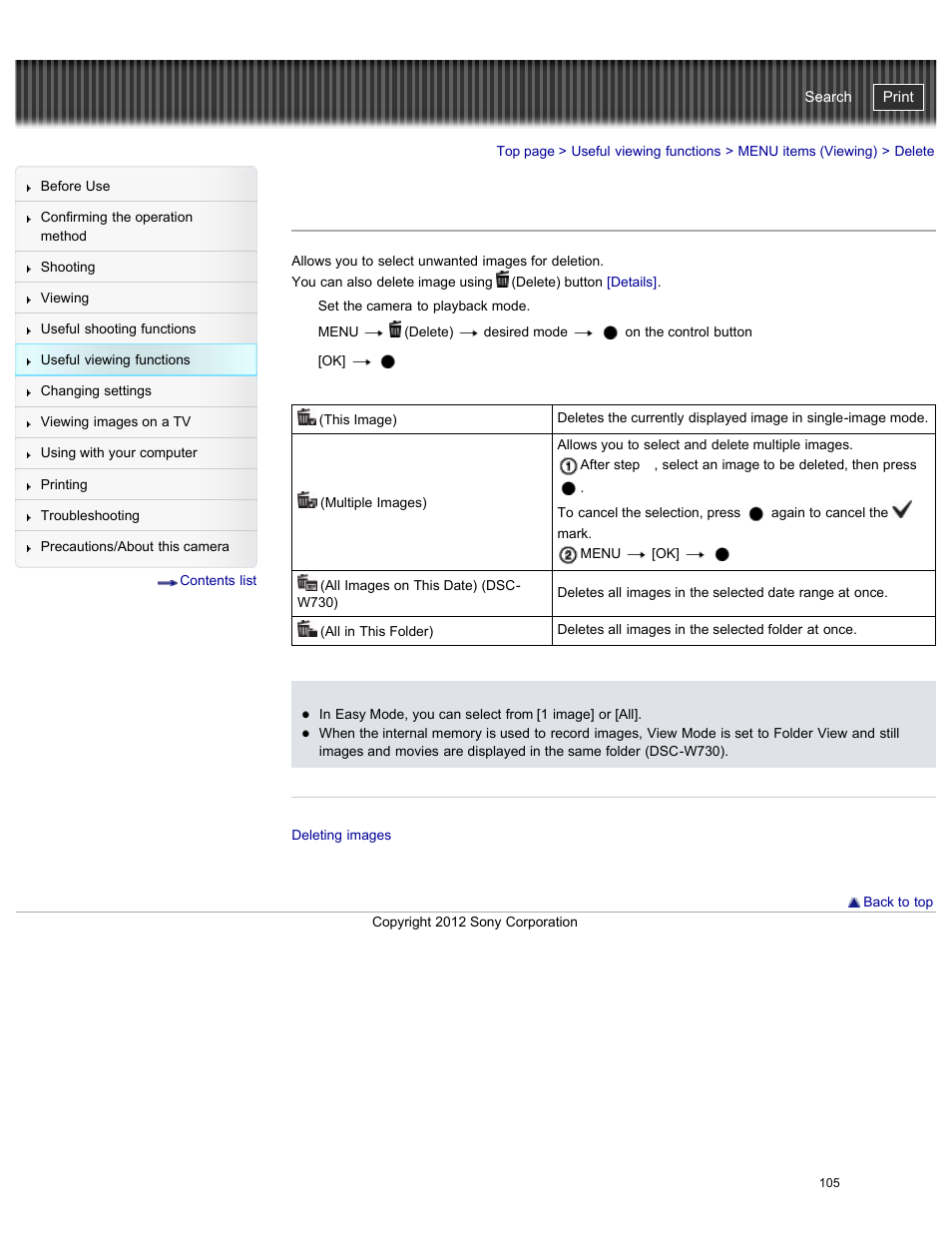 Delete, Details, Cyber-shot user guide | Sony DSC-W730 User Manual | Page 112 / 201