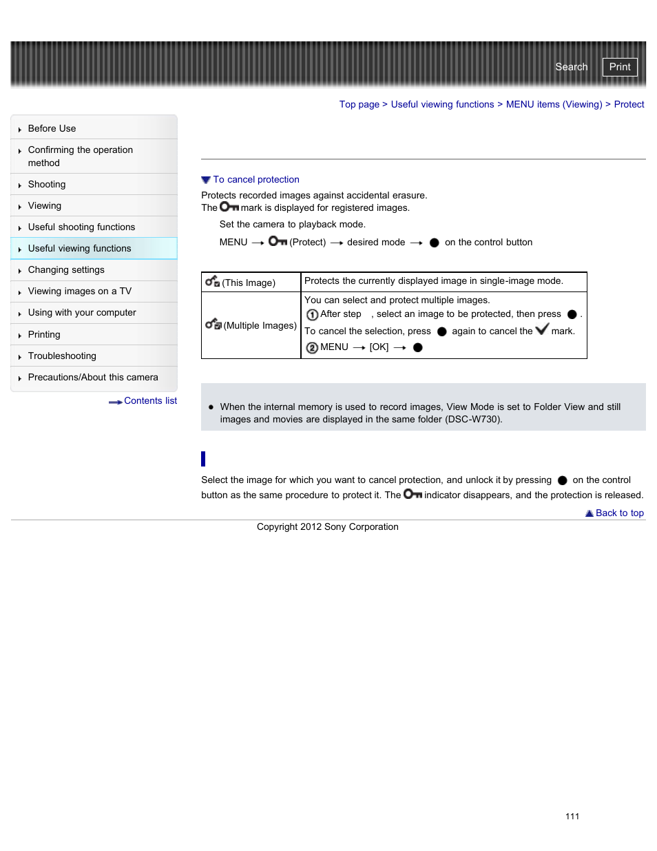 Protect, To cancel protection, Cyber-shot user guide | Sony DSC-W730 User Manual | Page 118 / 201