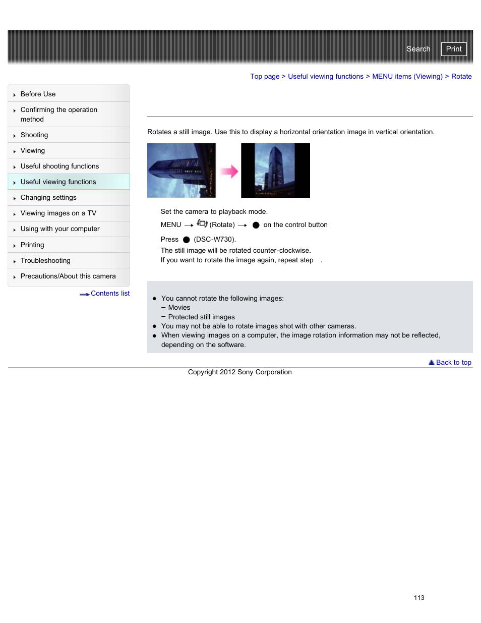 Rotate, Cyber-shot user guide | Sony DSC-W730 User Manual | Page 120 / 201