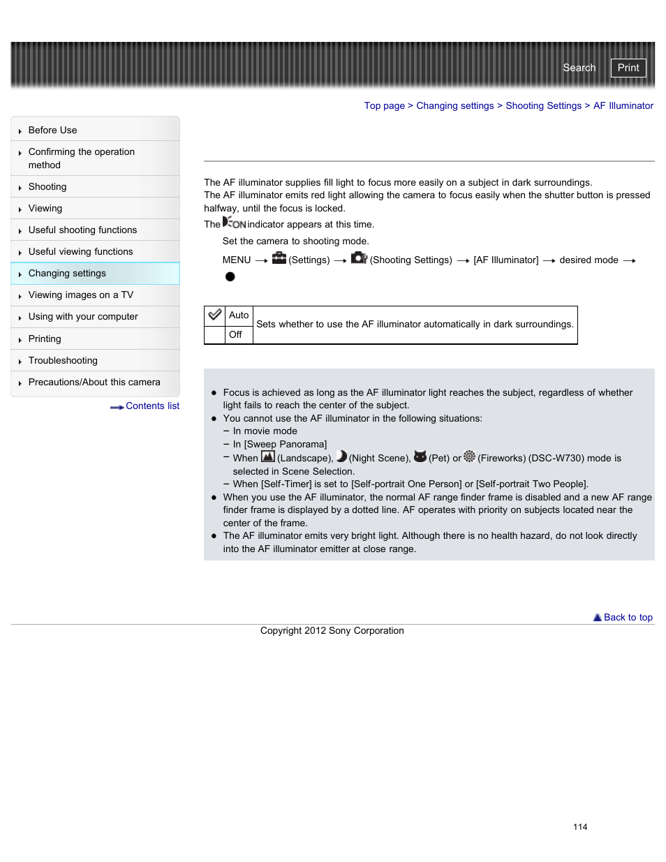 Af illuminator, Cyber-shot user guide | Sony DSC-W730 User Manual | Page 121 / 201