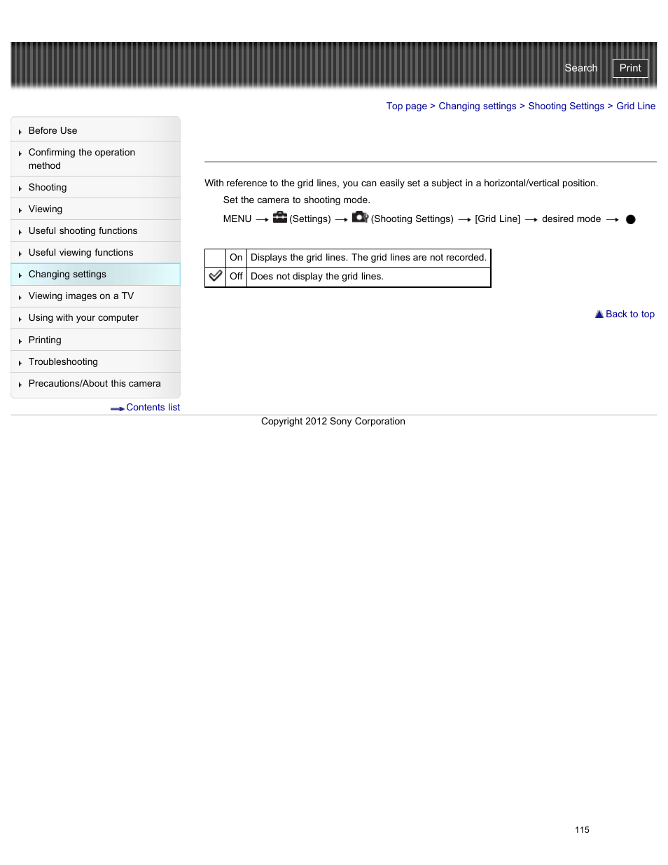 Grid line, Cyber-shot user guide | Sony DSC-W730 User Manual | Page 122 / 201