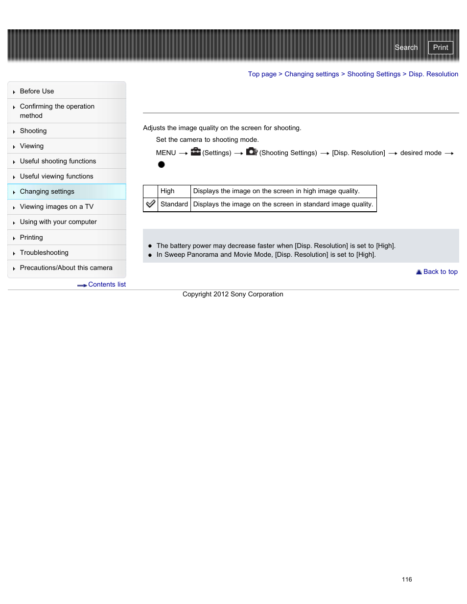 Disp. resolution, Cyber-shot user guide | Sony DSC-W730 User Manual | Page 123 / 201