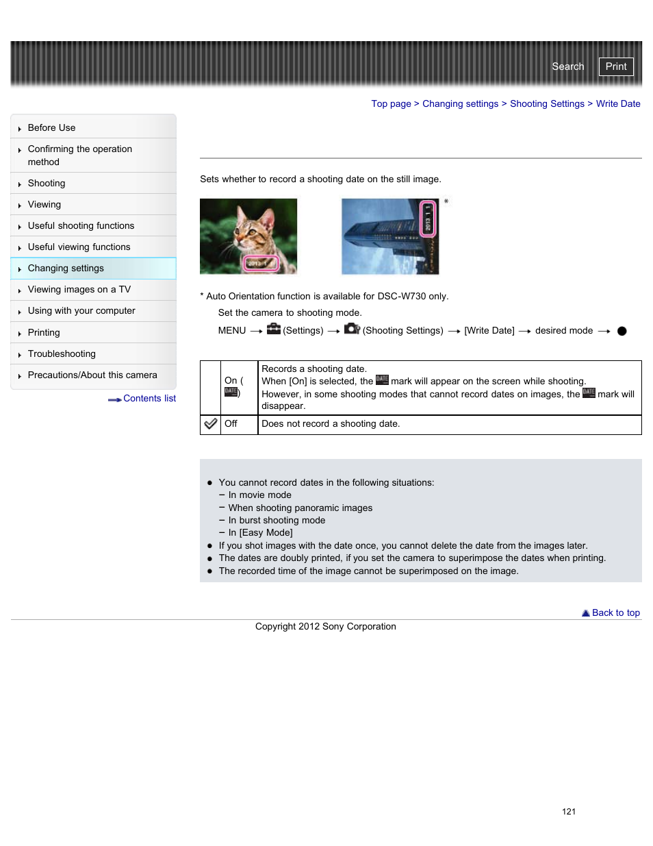 Write date, Cyber-shot user guide | Sony DSC-W730 User Manual | Page 128 / 201