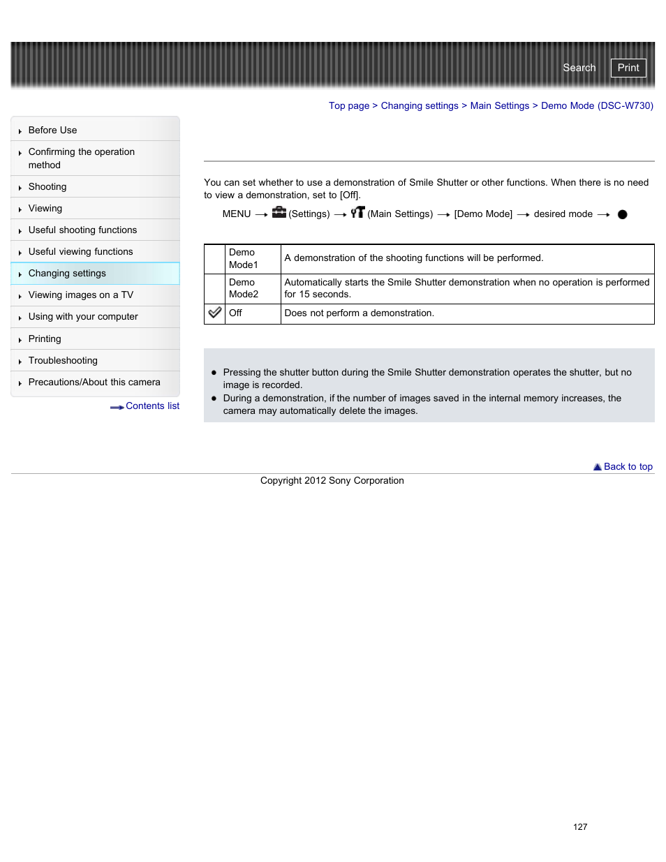 Demo mode (dsc-w730), Cyber-shot user guide | Sony DSC-W730 User Manual | Page 134 / 201
