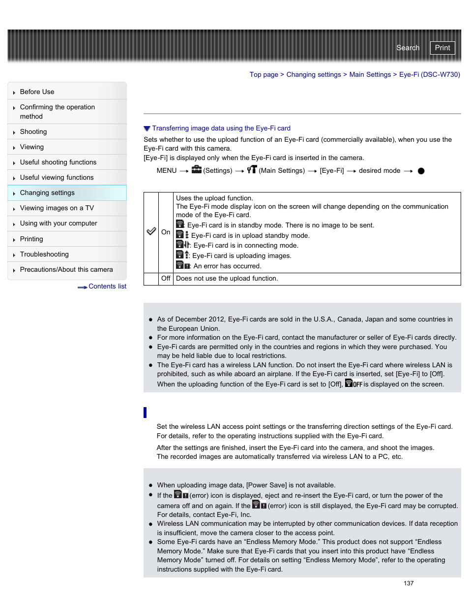 Eye-fi (dsc-w730), Transferring image data using the eye-fi card, Cyber-shot user guide | Sony DSC-W730 User Manual | Page 144 / 201